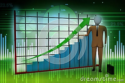 Business man standing near a financial graph Stock Photo