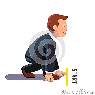 Business man in starting position ready to run Vector Illustration