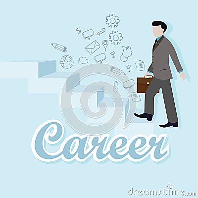 Business man step up career climbing stairs staircase vector flat illustration goal rise employee ambition Vector Illustration