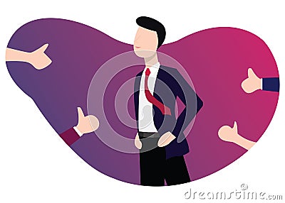 Business man success get respect appreciation from other people with proud Cartoon Illustration