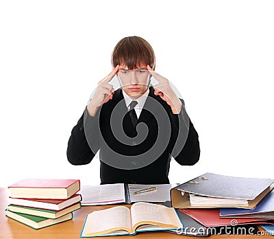 Business man with is thinking with hard work Stock Photo