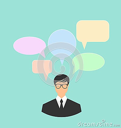 Business man thinking, many thoughts Vector Illustration