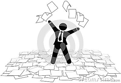 Business man throws paper work pages to air floor Vector Illustration