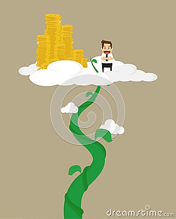 Business man to climb the Beanstalk to ultimate success,pride Vector Illustration