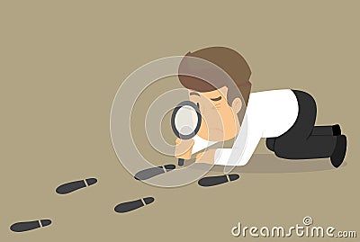 Business man to investigate suspicious footprints Vector Illustration