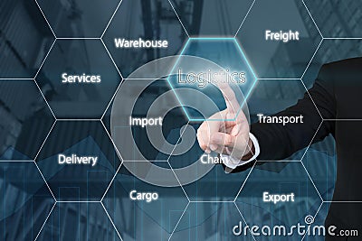 Business man touching the logistics icon. Stock Photo