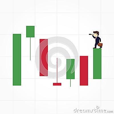 Business man use binocular forecasting graph. Vector Illustration