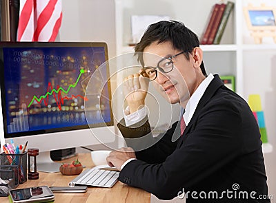 Business man use computer in office.Business man wearing glasses Stock Photo