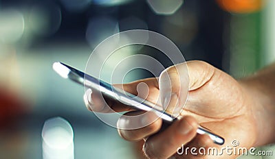 Business Man using Mobile Phone in Office Stock Photo