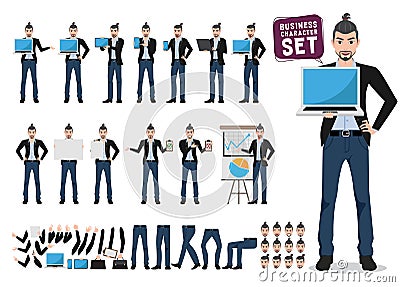 Business man vector character set. Creative artist or designer cartoon character Vector Illustration