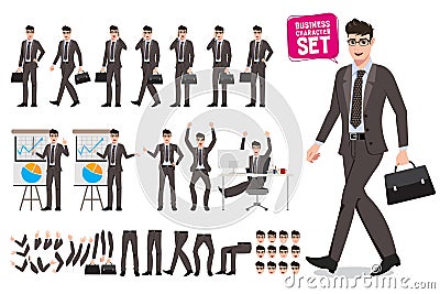 Business man vector characters set. Cartoon character creation of male office person Vector Illustration