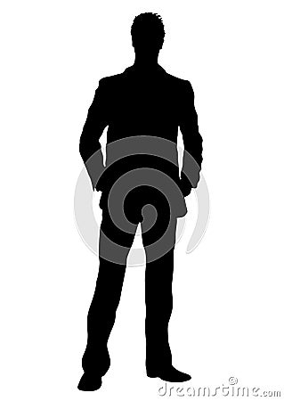 Business man vector silhouette, outline portrait male managing in costume standing front side full-length, human contour isolated Vector Illustration
