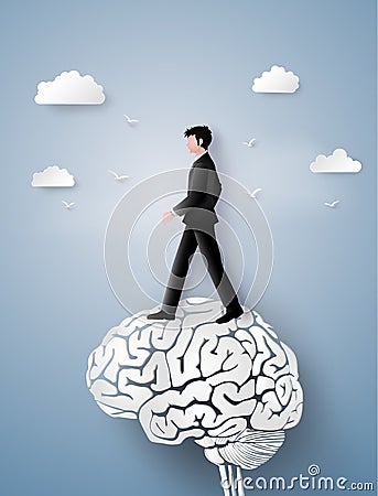 business man walking on the brain gear Vector Illustration