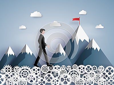 Business man walking on the gear Vector Illustration