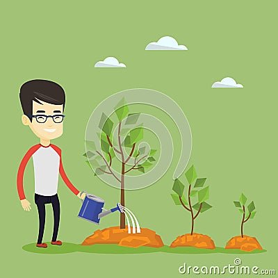 Business man watering trees vector illustration. Vector Illustration