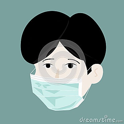 Business man wear breathing medical respiratory mask. Hospital or pollution protective face mask Vector Illustration