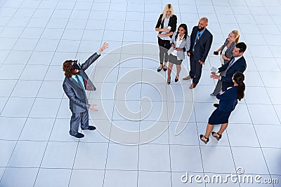 Business Man Wear Digital Glasses, Businessman Hold Hand Virtual Reality Top Angle View Businesspeople Team Stock Photo