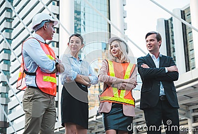 Business man and woman with civil engineer. Group of Multiethnic Diverse People with Different Jobs Concept Stock Photo