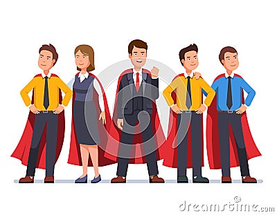 Business man and woman dream team in red capes Vector Illustration