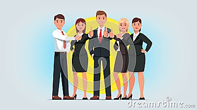 Business man, woman group showing thumb up gesture Vector Illustration