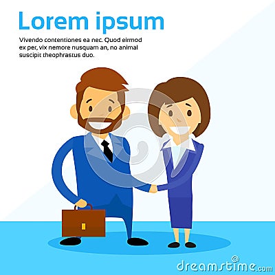 Business Man and Woman Handshake Contract Vector Illustration