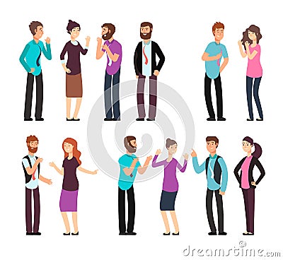 Business man, woman, and people have conversation, discussion, talking and listening. Cartoon vector characters set Vector Illustration