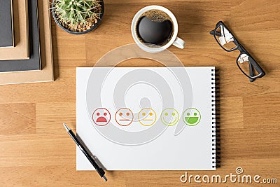 business man and woman select happy on satisfaction evaluation? Stock Photo