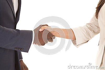 Business man and woman shake close Stock Photo