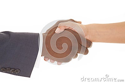 Business man and woman shake just hands Stock Photo