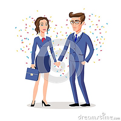 Business Man And Woman Shaking Hands, business concetual vector illustration. love heart Vector Illustration