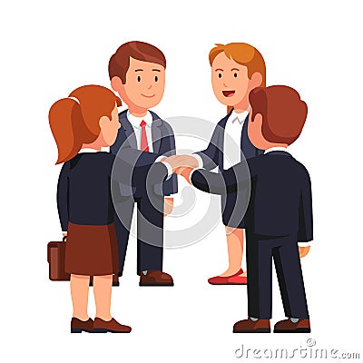 Business man and woman team putting hands together Vector Illustration