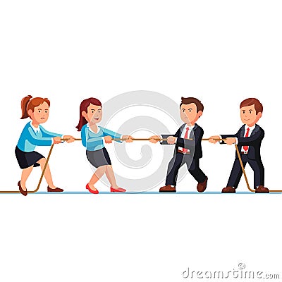 Business man and woman teams competition metaphor Vector Illustration