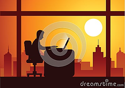 Business man work overtime hard with laptop to complete his work Vector Illustration