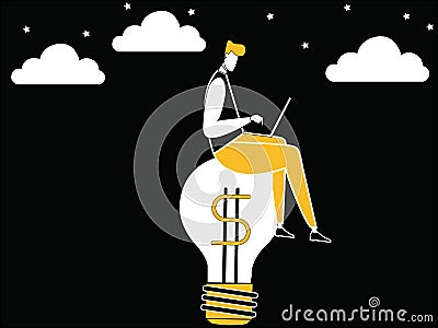 Business man working on Idea Bulb Stock Photo