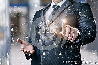 Businessman works in informational and economic interaction business to business Stock Photo