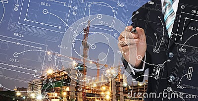 Business Man write architect plan Stock Photo