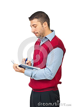 Business man write in his agenda Stock Photo