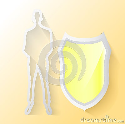 Business man with yellow shield Vector Illustration