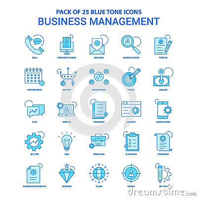 Business Management Blue Tone Icon Pack - 25 Icon Sets Vector Illustration