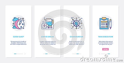 Business management, time coordination execution UX, UI mobile app page screen set Vector Illustration