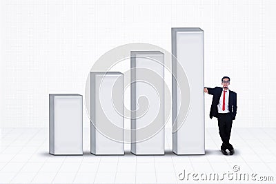 Business manager and bar chart on white Stock Photo