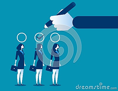 Business manager hand selection woman appropriate candidate. Con Vector Illustration