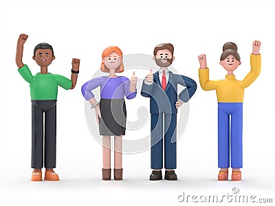 Business manager team celebrating successful. 3d illustration achievement people, together, Thumbs up, Happy flat cartoon design Cartoon Illustration