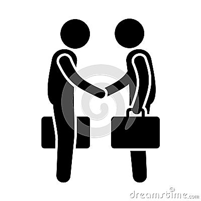 Business Mans Handshake. Greetings Gesture Stick Vector Illustration