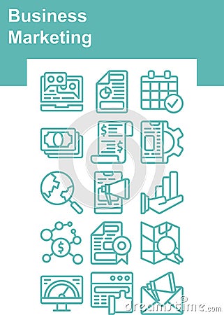 Turquoise Business Marketing icons set Vector Illustration