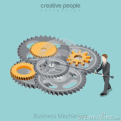 Business Mechanism man gear wheel Flat 3d isometri Vector Illustration