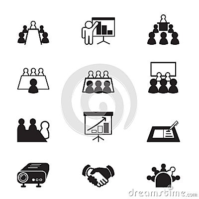 Business meeting and Conference icons set Vector Illustration