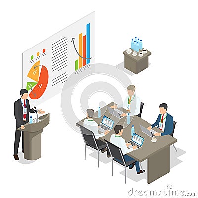 Business Meeting Conference Top Managers in Office Vector Illustration