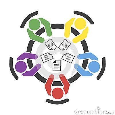 Business meeting, discussion. Teamwork activity. People around the table. Vector illustration Vector Illustration