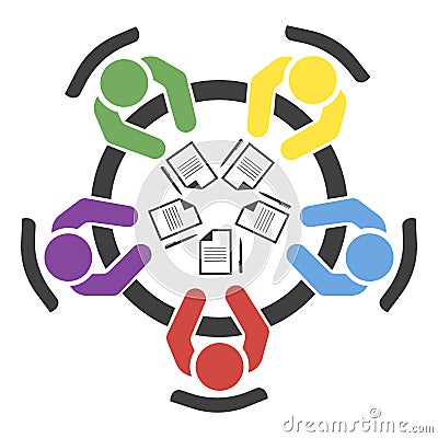 Business meeting, discussion. Teamwork activity. People around the table. Vector illustration Vector Illustration